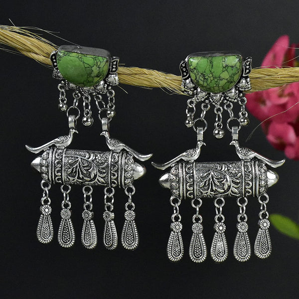 Oxidized Silver Earring With Stone Work - Vintage Gulley