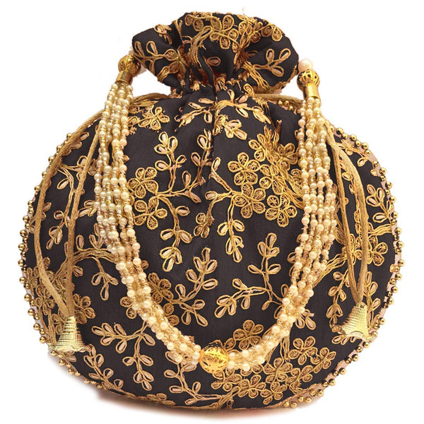 Women's Ethnic Rajasthani Potli Bag - Black - Vintage Gulley