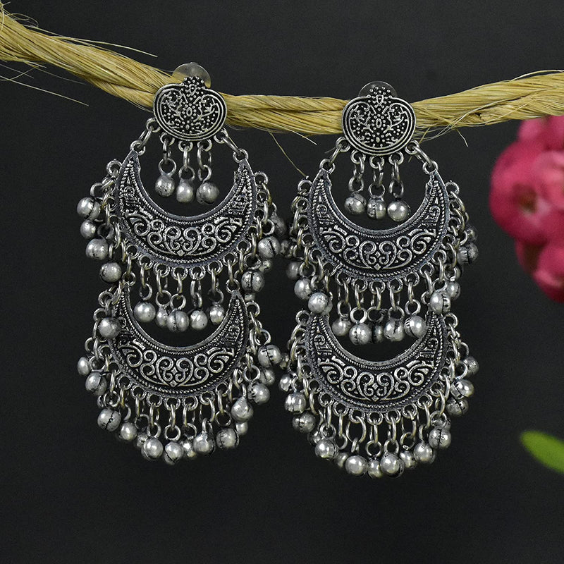 Rustic Boho Style Full Silver Earrings | Oxidized Silver Danglers - Earrings,  Jewellery - FOLKWAYS