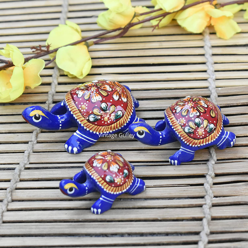 Metal Meenakari Tortoise Multicolored for Home Decorative Showpiece Office Decorative (Red) - Vintage Gulley