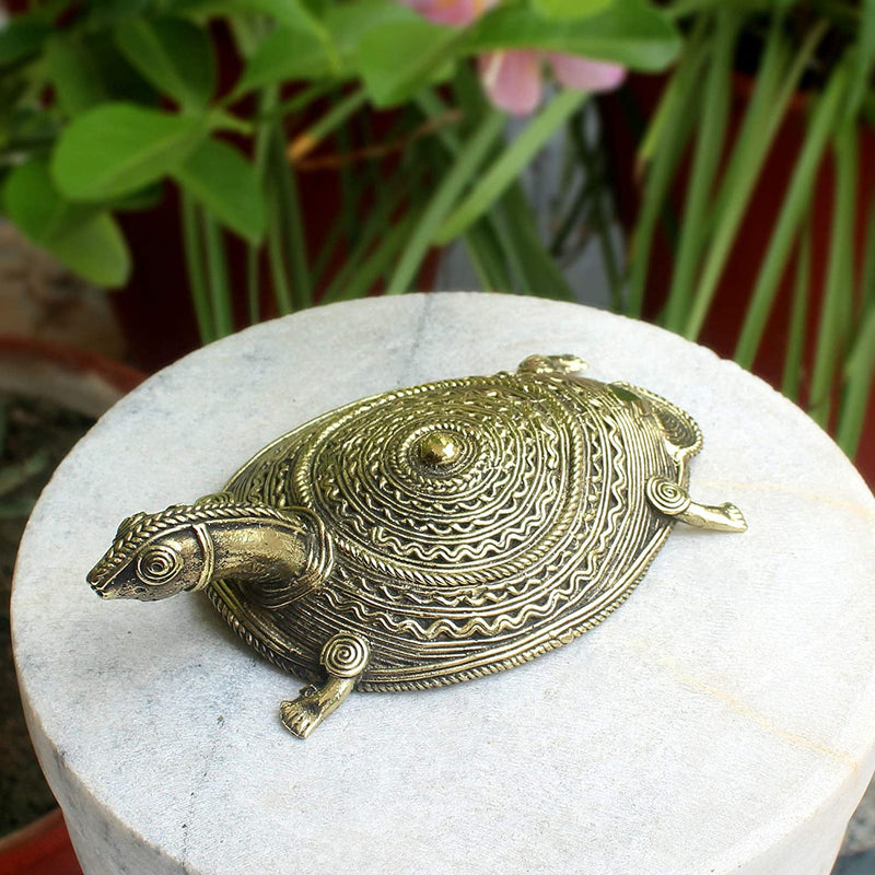 Dhokra Brass Plate Tortoise - Vintage Gulley