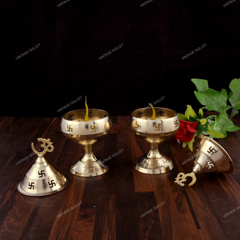 Brass Round Goblet Akhand Diya - Set of 2