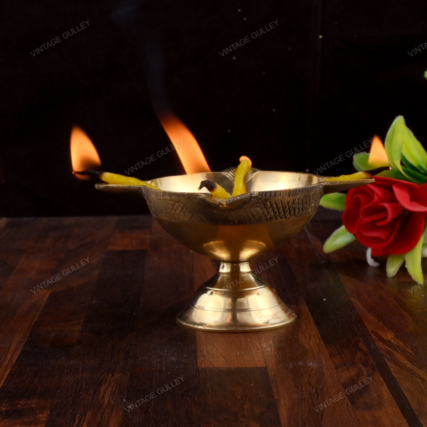 Brass Charmukhi Diya for Puja Small