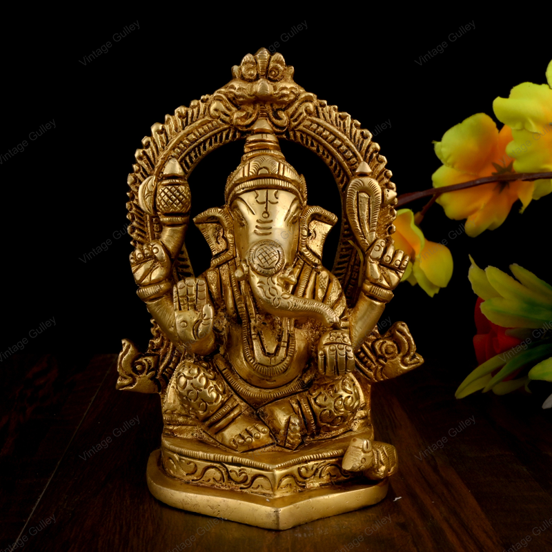 Brass Lord Ganesha Idol for Pooja Home Decorative Showpiece