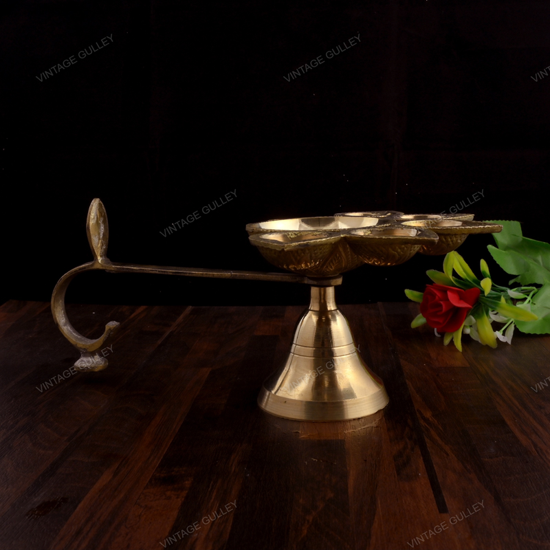Brass Panch Aarti Diya -Medium