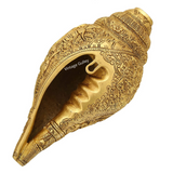 Brass Goddess Durga, Saraswati, Lakshmi & Ganesha Sculpted On Brass Conch/Shankh Idol & Figurine - Vintage Gulley