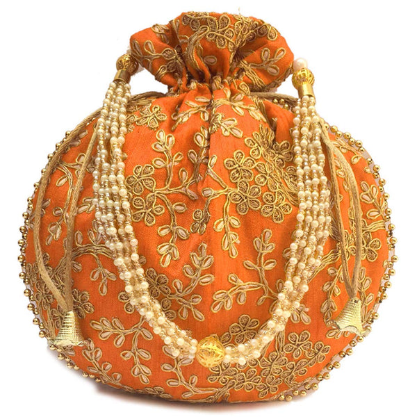 Women's Ethnic Rajasthani Potli Bag - Set of 2 - Yellow and Orange - Vintage Gulley