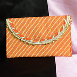 Traditional Rajasthani Gota Fabric Envelope Purse For Women - Orange - Vintage Gulley