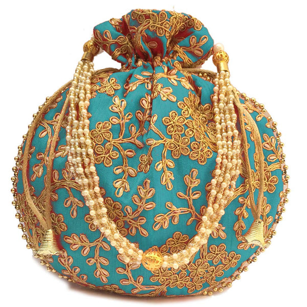Women's Ethnic Rajasthani Potli Bag - Set of 3 - Maroon, Navy Blue and Light Blue - Vintage Gulley