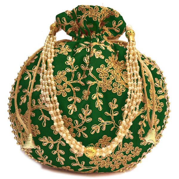 Women's Ethnic Rajasthani Potli Bag - Set of 2 - Pink and Green - Vintage Gulley