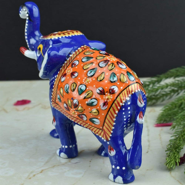 Meenakari Royal Blue-Orange Elephant - Vintage Gulley