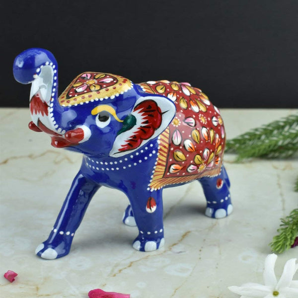 Meenakari Royal Blue-Red Elephant - Vintage Gulley