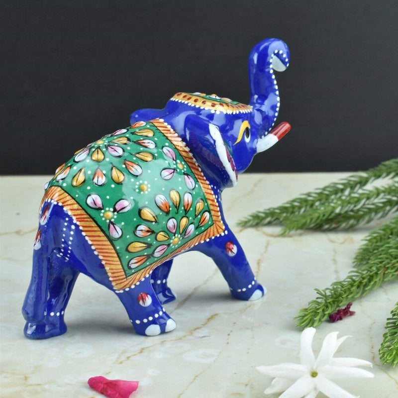 Meenakari Royal Blue Elephant - Green - Vintage Gulley