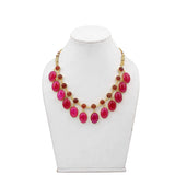 Semi Precious Gemstone Beaded Necklace for Women and Girls - Pink - Vintage Gulley