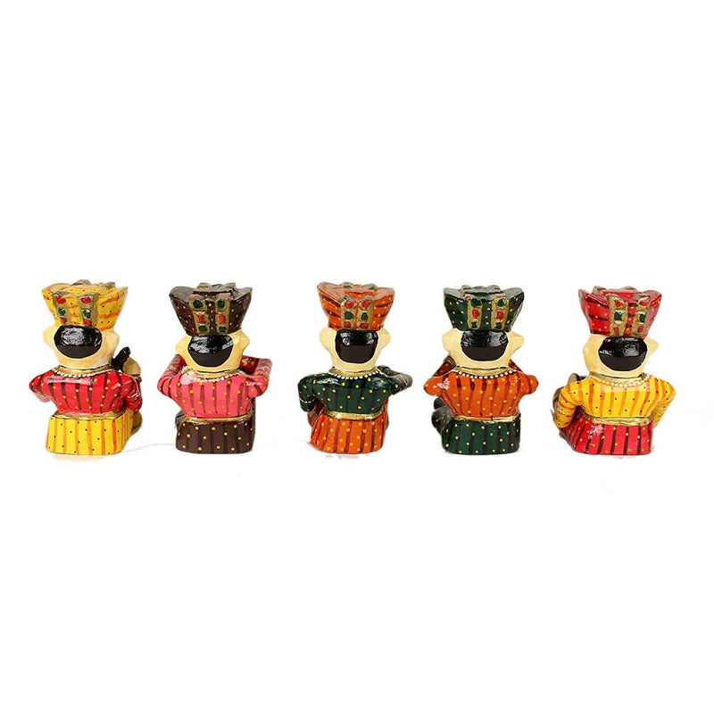 Wooden Rajasthani Musician - Set of 5 - 4 Inches - Vintage Gulley