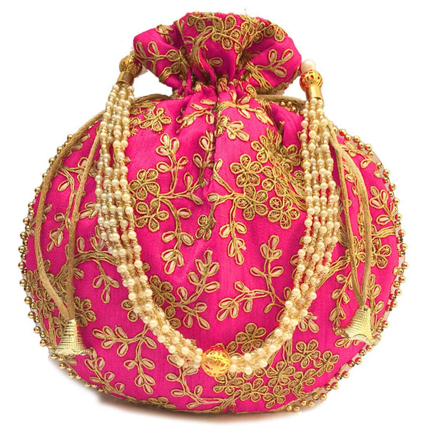 Women's Ethnic Rajasthani Potli Bag - Set of 3 - Pink, Yellow and Green - Vintage Gulley