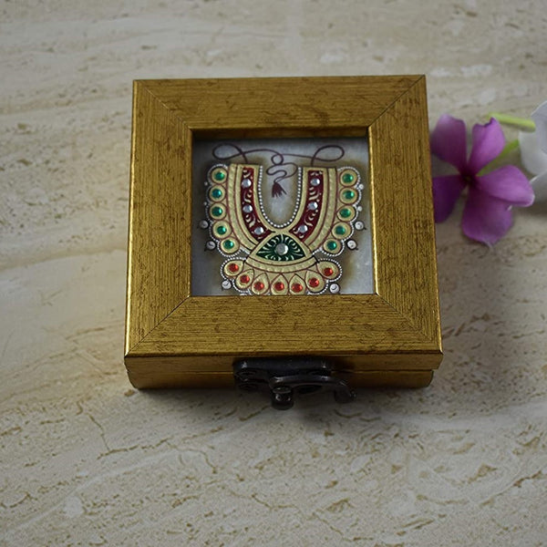 Wood Handcrafted Marble Tile Coin Shagun Box - Gold Foil Work - 22 Carat - Vintage Gulley