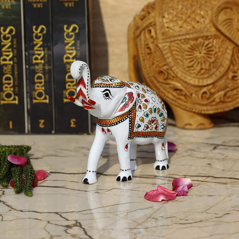 Metal Meenakari Royal White Elephant - 6 Inches - Vintage Gulley