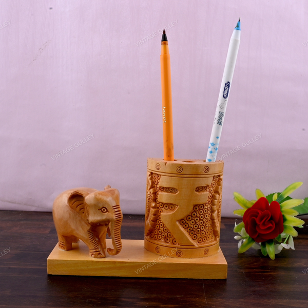 Wooden Carved Pencil & Pen Holder