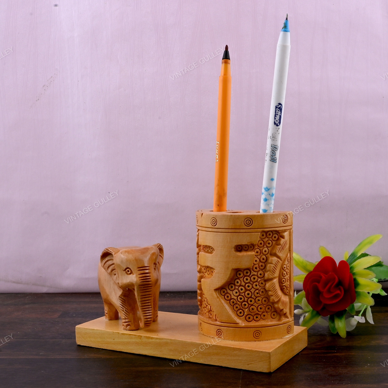 Wooden Carved Pencil & Pen Holder