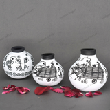 White Warli Hand Painted Terracotta Pot - Set of 3