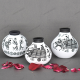 White Warli Hand Painted Terracotta Pot - Set of 3