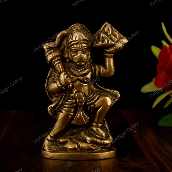 Brass Lord Hanuman Idol with Gada on Paoti