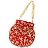 Women's Velvet Ethnic Rajasthani Potli Bag - Red - Vintage Gulley