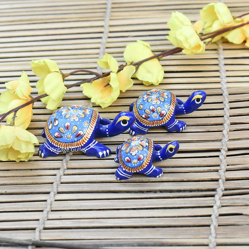 Metal Meenakari Tortoise Multicolored for Home Decorative Showpiece Office Decorative (Blue) - Vintage Gulley