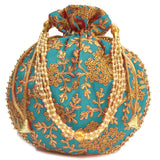 Women's Ethnic Rajasthani Potli Bag - Set of 2 - Light Blue and Green - Vintage Gulley