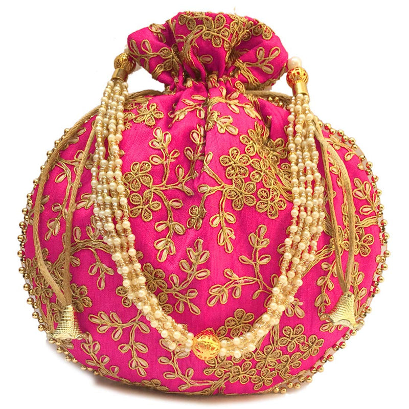 Women's Ethnic Rajasthani Potli Bag - Set of 2 - Pink and Green - Vintage Gulley