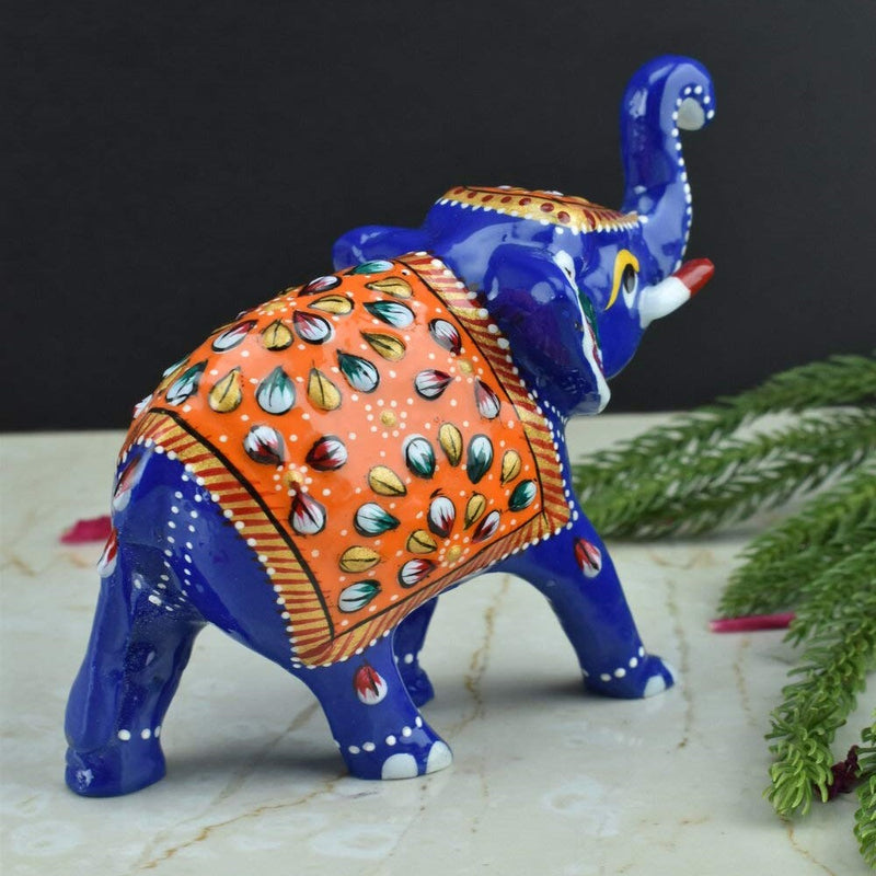 Meenakari Royal Blue-Orange Elephant - Vintage Gulley