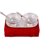 Silver Plated Bowl Set with Red Velvet Box- Capsule Tray Bowls 5 Pcs Set - Vintage Gulley