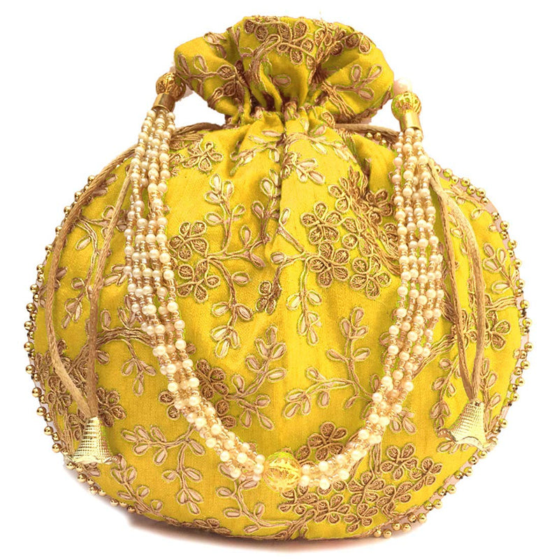 Women's Ethnic Rajasthani Potli Bag - Set of 2 - Yellow and Green - Vintage Gulley