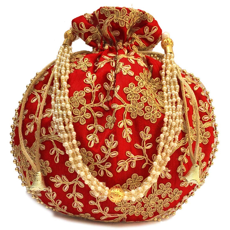 Women's Ethnic Rajasthani Potli Bag - Set of 3 - Red, Yellow and Light Blue - Vintage Gulley