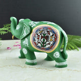 Wooden Hand-Painted Elephant with Warli Art Tribal Motif - Green - 5 Inches - Vintage Gulley