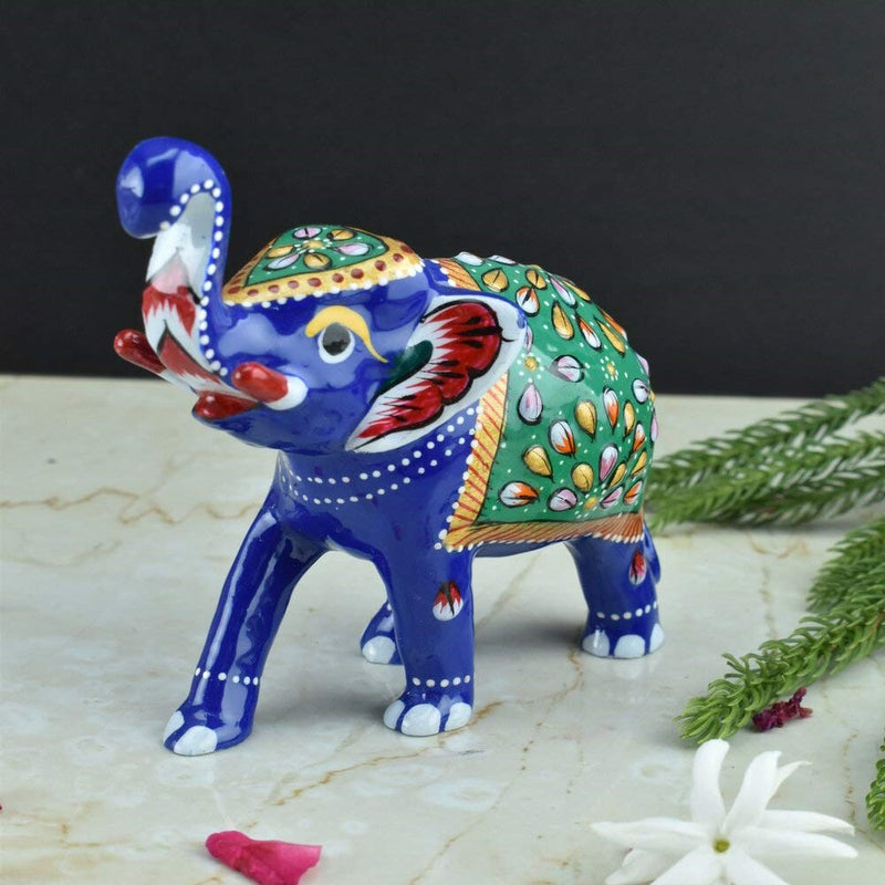 Meenakari Royal Blue Elephant - Green - Vintage Gulley