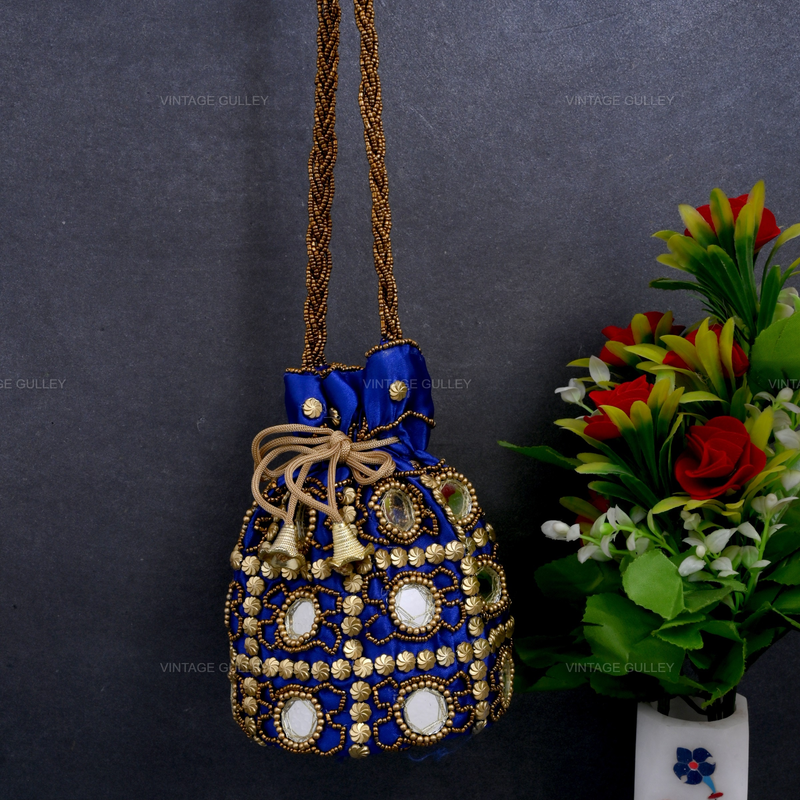 Rajasthani Potli Bag Mirrorwork - Blue