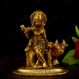 White Metal Golden Oxidized Krishna with Cow