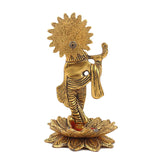 White Metal Golden Oxidized Kamal Krishna with Bansuri - Vintage Gulley