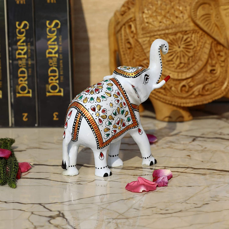 Metal Meenakari Royal White Elephant - 6 Inches - Vintage Gulley