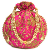 Women's Ethnic Rajasthani Potli Bag - Set of 3 - Pink, Green and Light Blue - Vintage Gulley