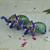Meenakari Royal Blue Elephant - Green - Set of 2 - Vintage Gulley