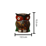Hand Carved & Hand Painted Wooden Owl - Orange with Bird Motif - 6 inches - Vintage Gulley