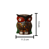 Hand Carved & Hand Painted Wooden Owl - Orange with Bird Motif - 5 inches - Vintage Gulley