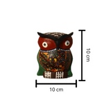 Hand Carved & Hand Painted Wooden Owl - Orange with Bird Motif - 4 Inches - Vintage Gulley
