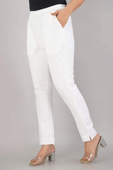Women's Regular Fit Trousers Pant - White - Vintage Gulley