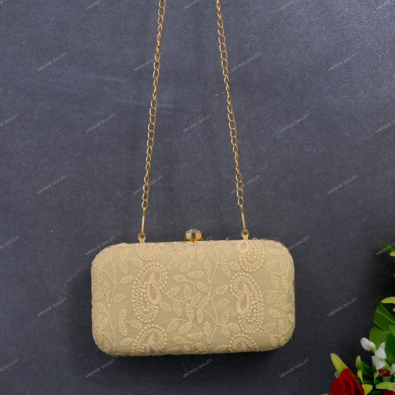 Embroidered Clutch for Female - Light Yellow