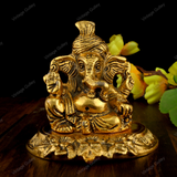 White Metal Golden Oxidized Pagdi Ganesha Small