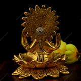 Metal Ganesha Sitting On Kamal Idol